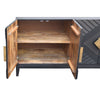 Abiel 55 Inch Sideboard Buffet Console with 2 Door Cabinet, Brass Coated Diamond Cut Handles, Matte Black Mango Wood The Urban Port