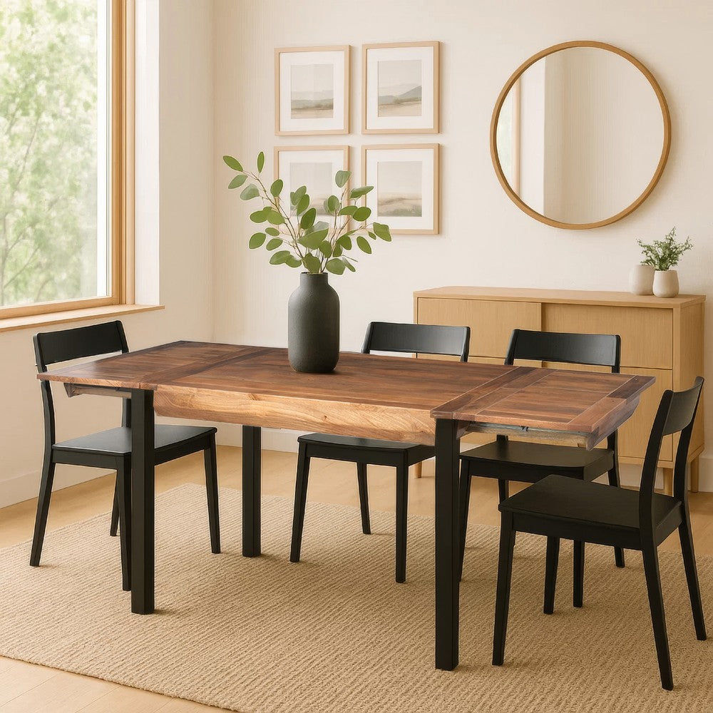 83 Inch Extendable Rectangular Dining Table Handcrafted Mango Wood with Black Iron Legs The Urban Port UPT-299716