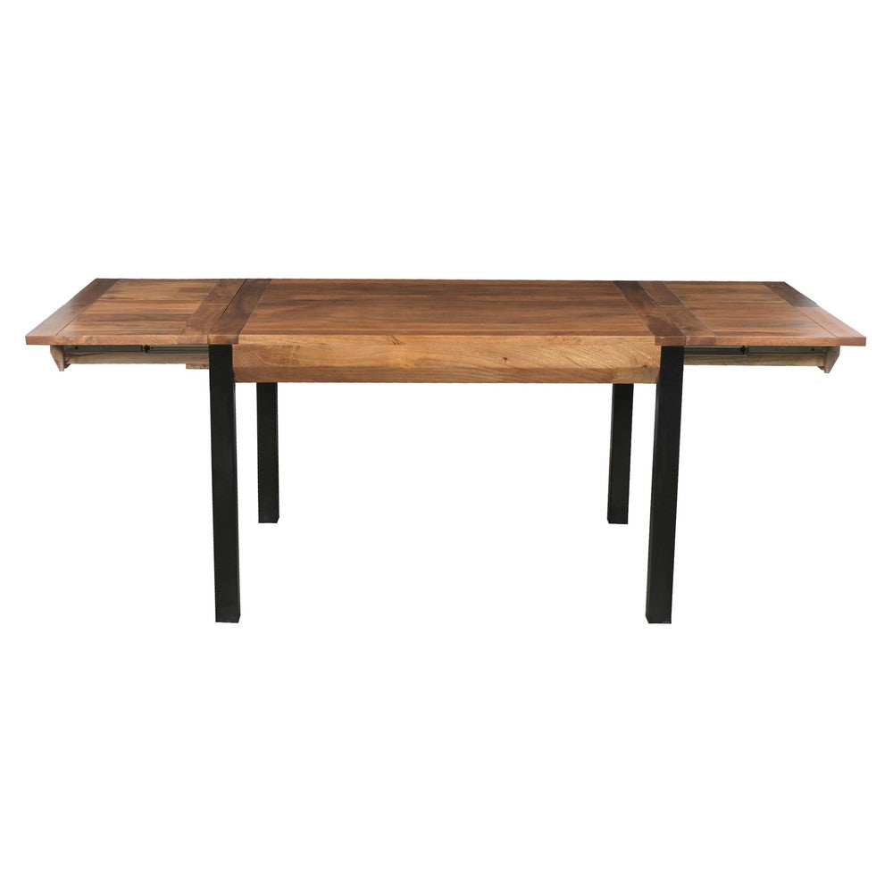 83 Inch Extendable Rectangular Dining Table Handcrafted Mango Wood with Black Iron Legs The Urban Port UPT-299716
