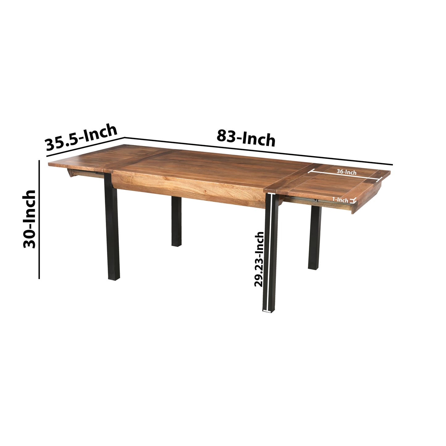 83 Inch Extendable Rectangular Dining Table, Handcrafted Mango Wood with Black Iron Legs The Urban Port