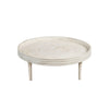 33 Inch Coffee Table Solid Mango Wood Handcrafted Round Grooved Raised Edge Distressed White The Urban Port UPT-299717