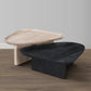 39 Inch Coffee Table Set of 2, Mango Wood Triangular Tray Top, Washed White, Black The Urban Port