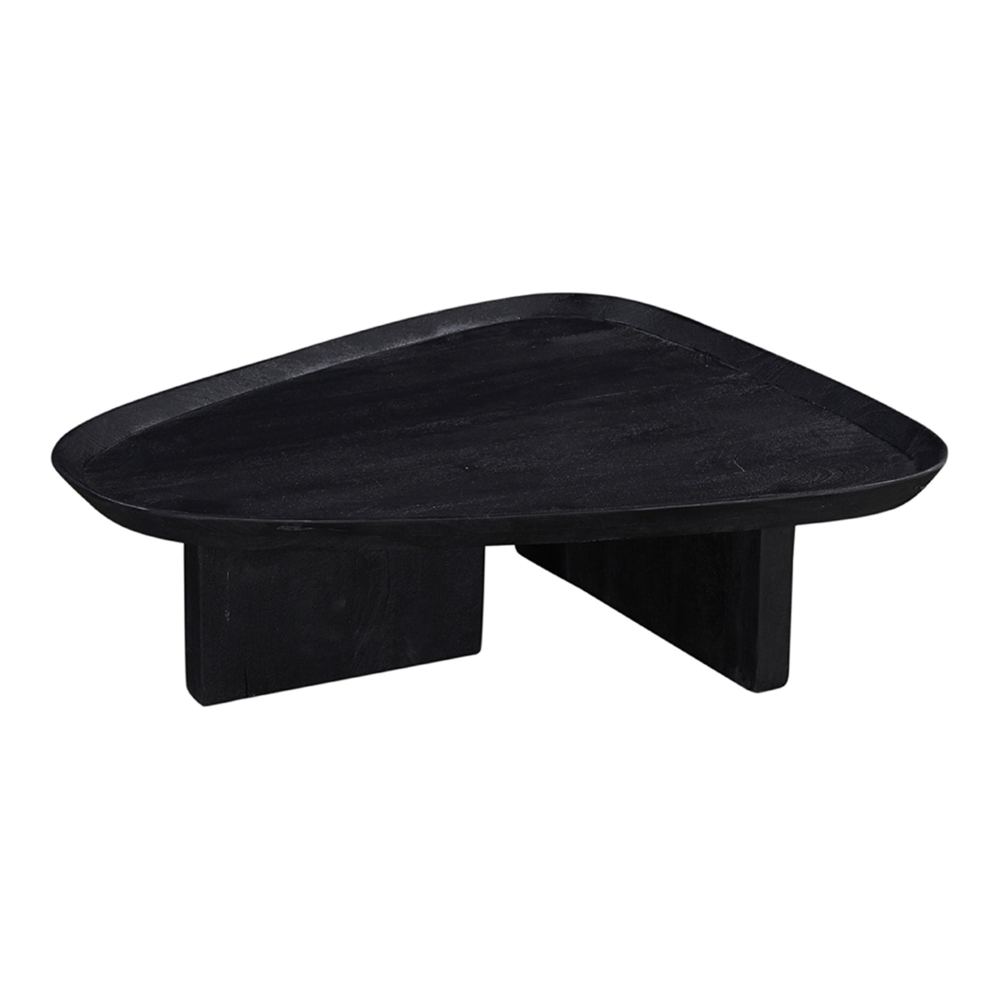 39 Inch Coffee Table Set of 2, Mango Wood Triangular Tray Top, Washed White, Black The Urban Port