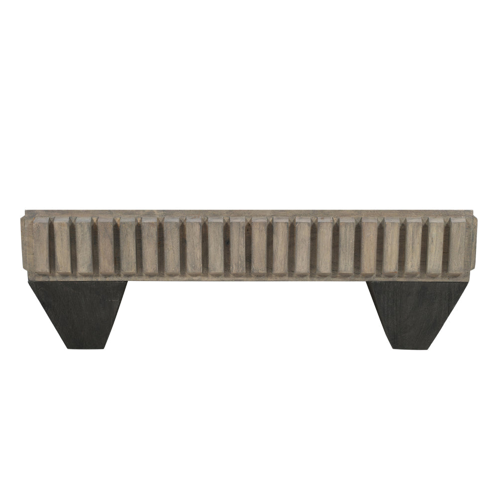 Tokyo Inspired 36 Inch Square Mango Wood Coffee Table - Handcrafted with Elegant Sandblasted Gray Finish And  Tapered Legs By The Urban Port