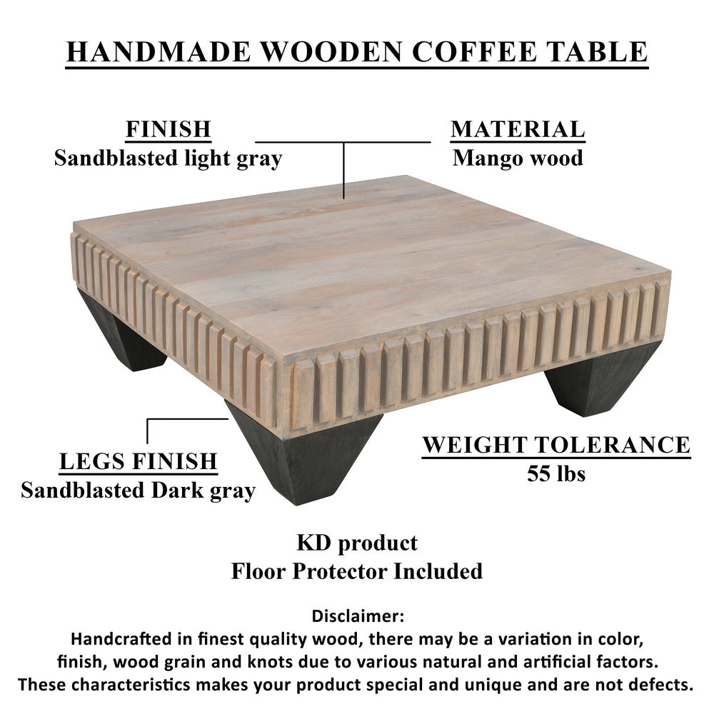 Tokyo Coffee Table | 36 Inch Square | Sandblasted Light Gray Black Finish Mango Wood | By The Urban Port