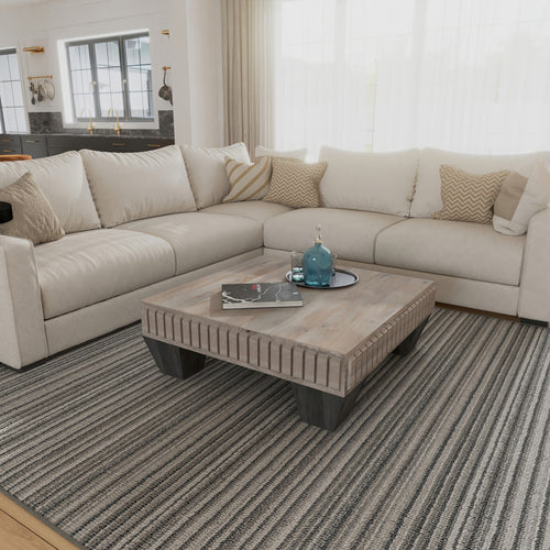 Tokyo Coffee Table | 36 Inch Square | Sandblasted Light Gray, Black Finish Mango Wood | By The Urban Port