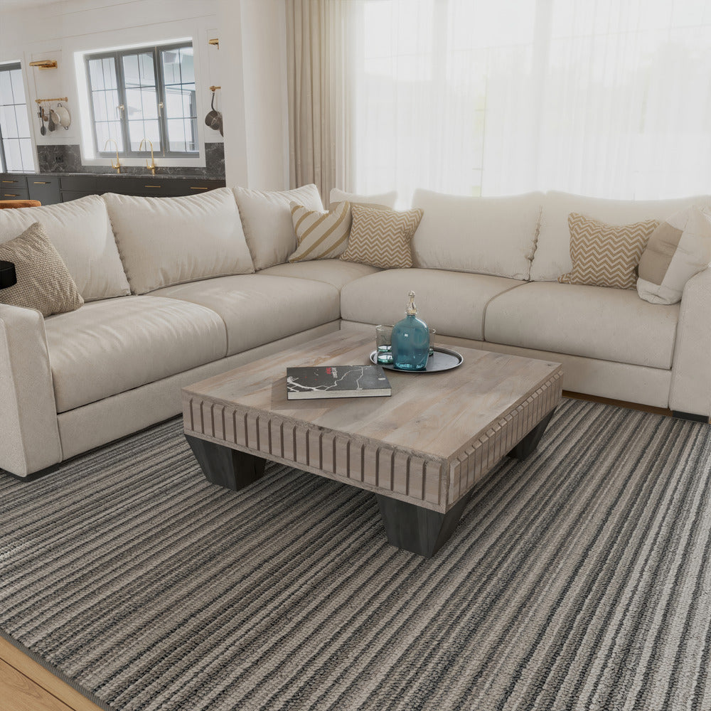 Tokyo Coffee Table | 36 Inch Square | Sandblasted Light Gray, Black Finish Mango Wood | By The Urban Port