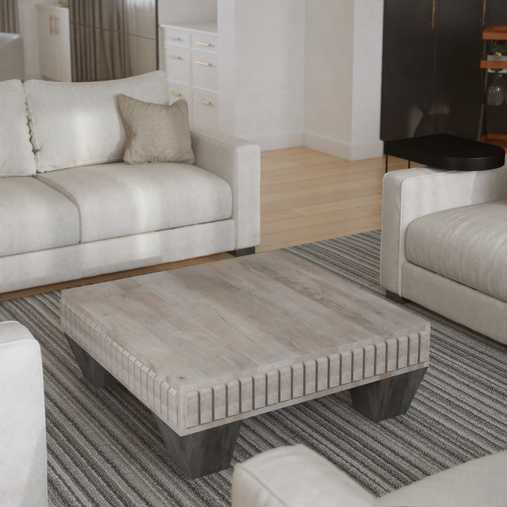 Tokyo Coffee Table | 36 Inch Square | Sandblasted Light Gray Black Finish Mango Wood | By The Urban Port