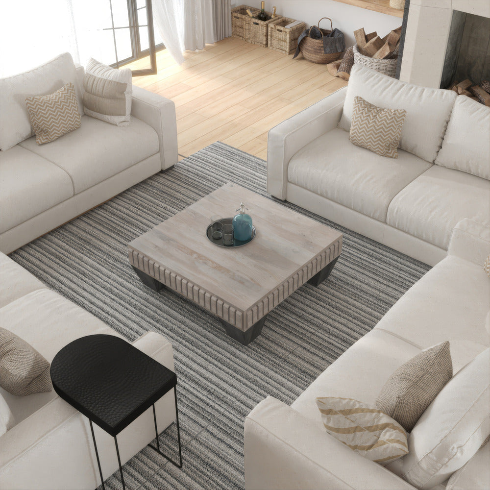 Tokyo Coffee Table | 36 Inch Square | Sandblasted Light Gray Black Finish Mango Wood | By The Urban Port