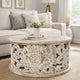 Alina Coffee Table Handcrafted Mango Wood Floral Carved Cut Out Design Distressed White Finish 33 Inch  By The Urban Port