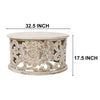 Alina Coffee Table Handcrafted Mango Wood Floral Carved Cut Out Design Distressed White Finish 33 Inch  By The Urban Port