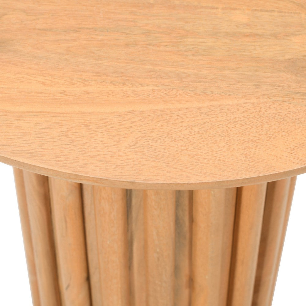Sejo Side End Table 20 Inch Round Top with Fluted Base in Natural Brown Mango Wood By The Urban Port UPT-301719