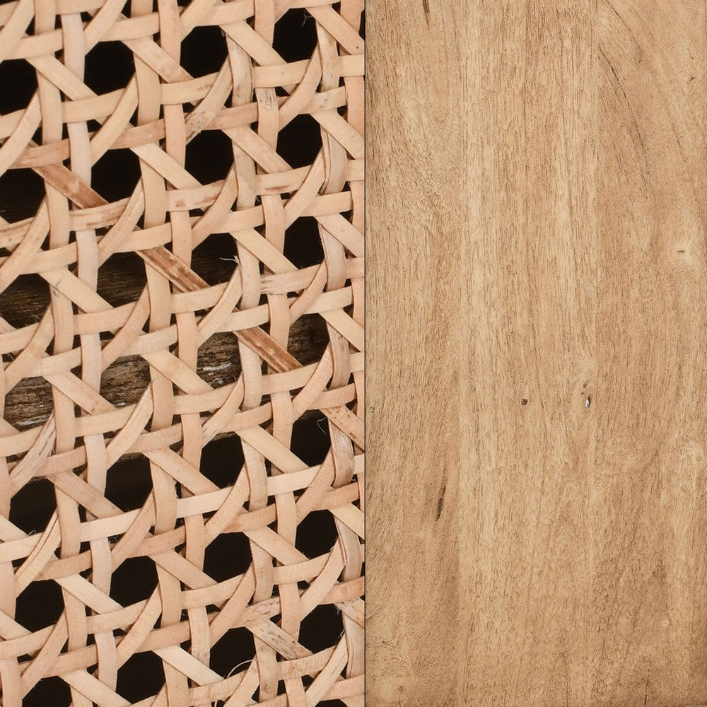 30 Inch Nightstand Table, Rattan Cabinet Doors and Drawer Fronts, Sandblasted Brown Mango Wood By The Urban Port