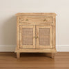 30 Inch Nightstand Table, Rattan Cabinet Doors and Drawer Fronts, Sandblasted Brown Mango Wood By The Urban Port