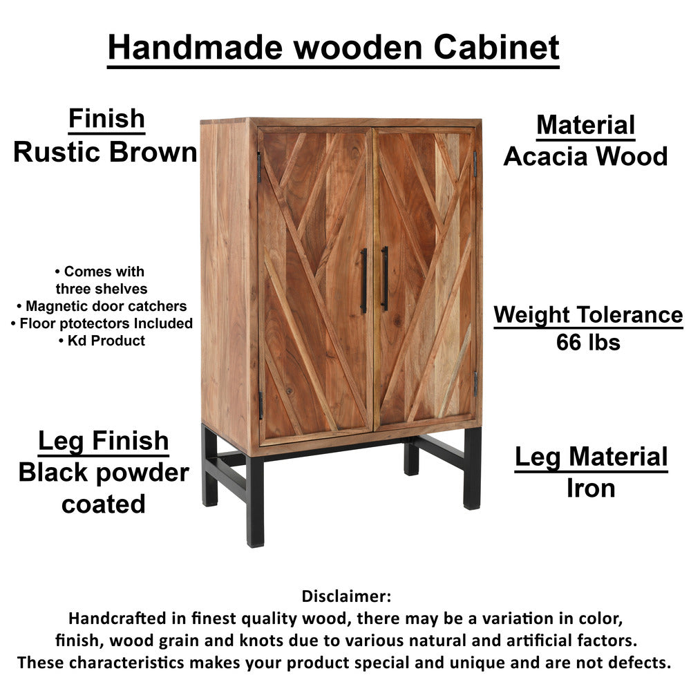 30 Inch Storage Cabinet Handcrafted Rustic Brown Acacia Wood Black Iron Legs By The Urban Port UPT-301723
