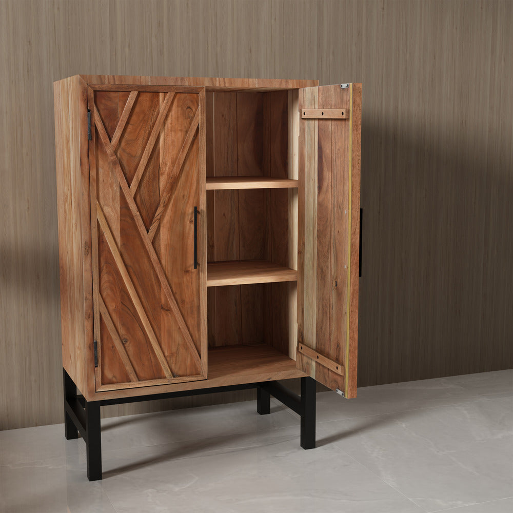 30 Inch Storage Cabinet Handcrafted Rustic Brown Acacia Wood Black Iron Legs By The Urban Port UPT-301723