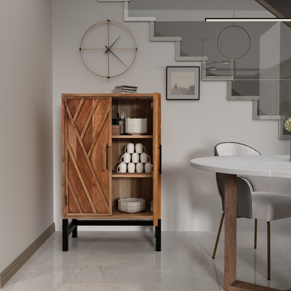 30 Inch Storage Cabinet Handcrafted Rustic Brown Acacia Wood Black Iron Legs By The Urban Port UPT-301723