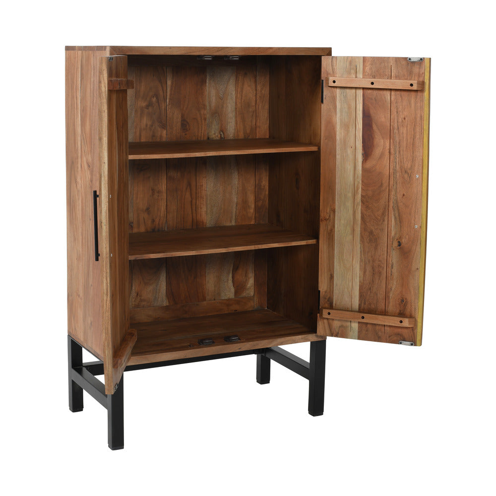 30 Inch Storage Cabinet Handcrafted Rustic Brown Acacia Wood Black Iron Legs By The Urban Port UPT-301723