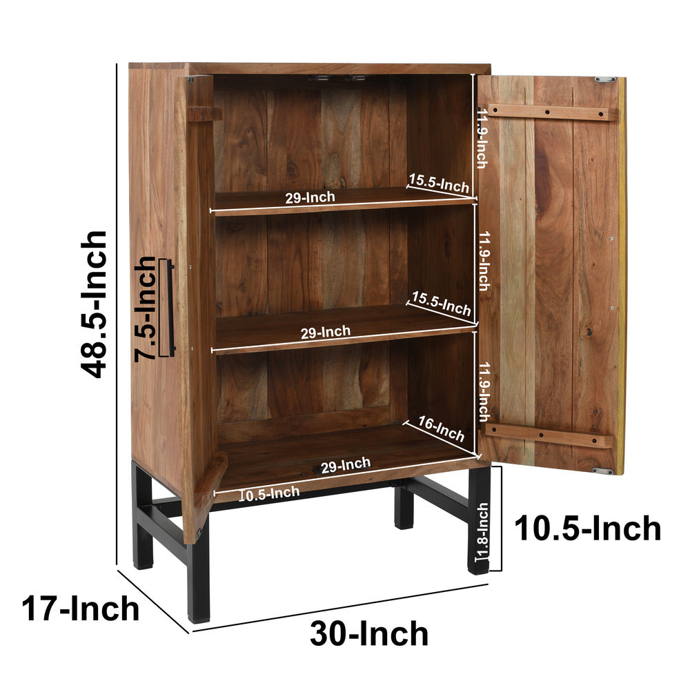 30 Inch Storage Cabinet Handcrafted Rustic Brown Acacia Wood Black Iron Legs By The Urban Port UPT-301723