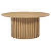 Sejo Coffee Table 34 Inch Round Top with Fluted Base in Natural Brown Mango Wood By The Urban Port UPT-301724