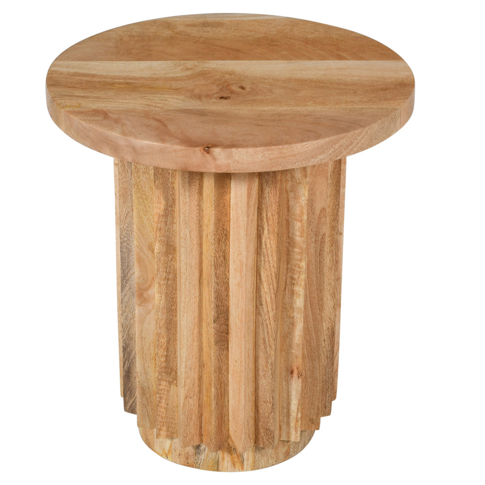 Muna Side End Table 16’ Round Top Handcrafted Mango Wood Reeded Base Natural Brown By The Urban Port UPT-301725