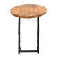 23 Inch Side End Table, Natural Brown Round Wood Top, Modern Black Angled Iron Legs By The Urban Port
