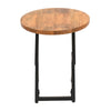 23 Inch Side End Table, Natural Brown Round Wood Top, Modern Black Angled Iron Legs By The Urban Port