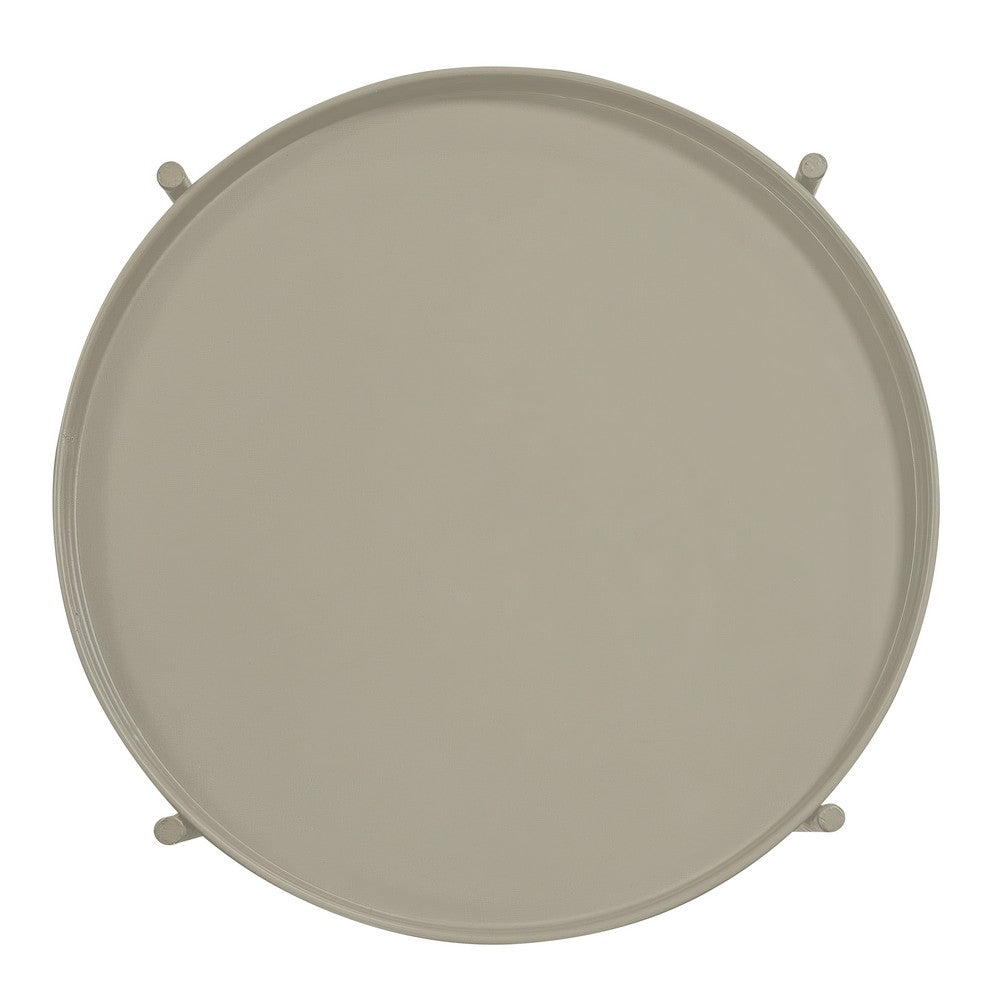 18 Inch Modern Side End Table Round Metal Tray Top Foldable Legs Beige The Urban Port UPT-302378