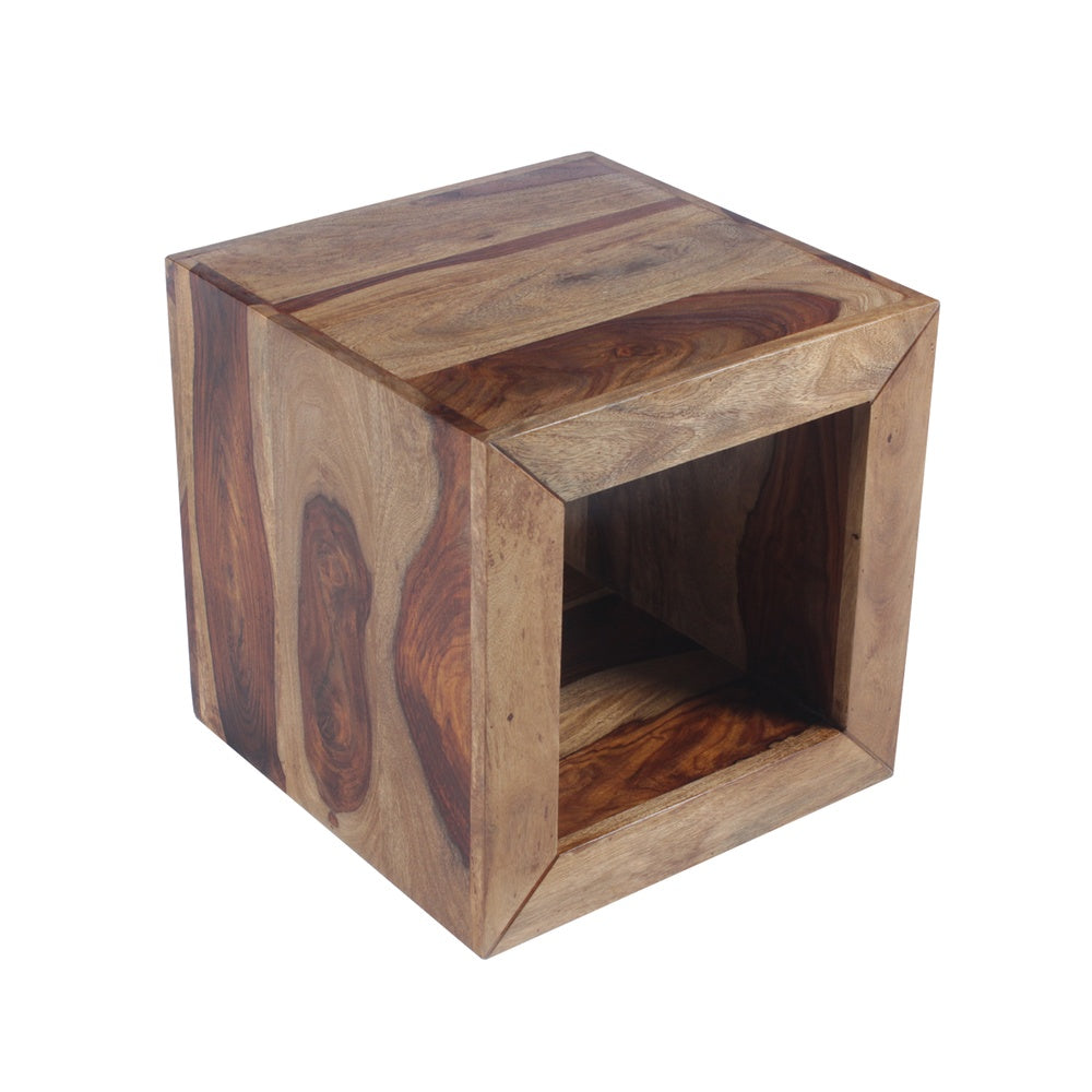 16 Inch Cube Shape Rosewood Side Table With Cutout Bottom, Brown By The Urban Port