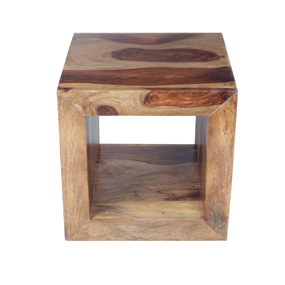 16 Inch Cube Shape Rosewood Side Table With Cutout Bottom, Brown By The Urban Port