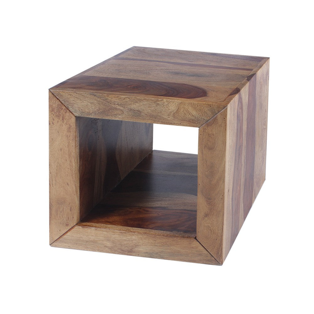 16 Inch Cube Shape Rosewood Side Table With Cutout Bottom, Brown By The Urban Port