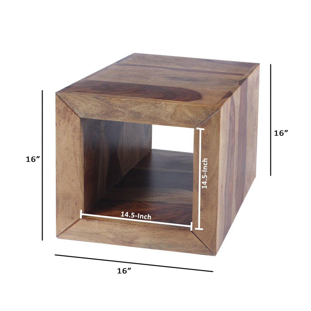 16 Inch Cube Shape Rosewood Side Table With Cutout Bottom Brown By The Urban Port UPT-30350