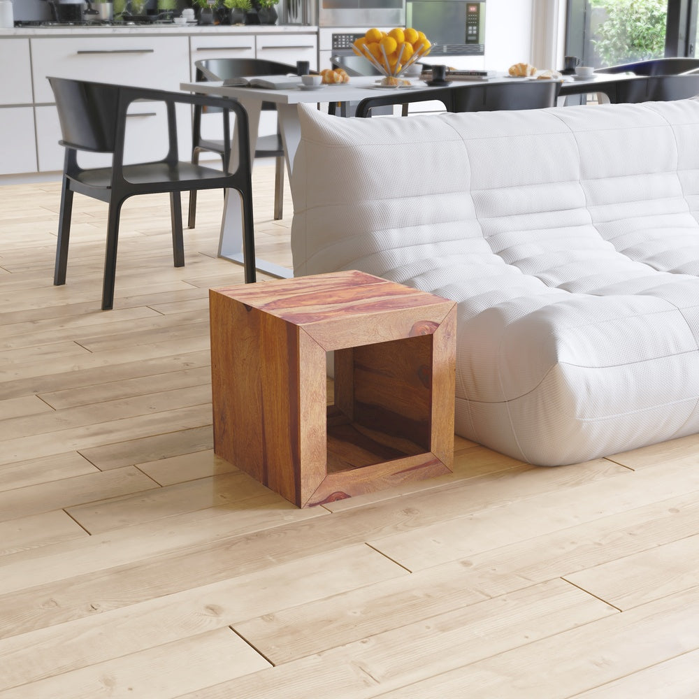 16 Inch Cube Shape Rosewood Side Table With Cutout Bottom, Brown By The Urban Port