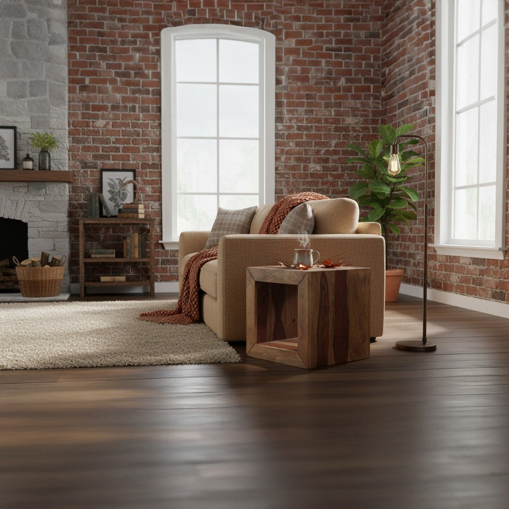 16 Inch Cube Shape Rosewood Side Table With Cutout Bottom, Brown By The Urban Port