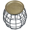 2 Piece Coffee Table and End table Set, Round Antique Brass Tray Top, Curved Cage Design Black Iron Base  By The Urban Port