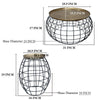 2 Piece Coffee Table and End table Set, Round Antique Brass Tray Top, Curved Cage Design Black Iron Base  By The Urban Port