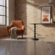 Shae 22 Inch Round Side End Table, Matte Black Aluminum Cast with Hammered Texture, Turned Padestal Post  By The Urban Port