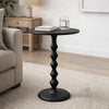 Shae 22 Inch Round Side End Table, Matte Black Aluminum Cast with Hammered Texture, Turned Padestal Post  By The Urban Port