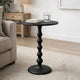 Shae 22 Inch Round Side End Table, Matte Black Aluminum Cast with Hammered Texture, Turned Padestal Post  By The Urban Port