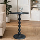 Shae 22 Inch Round Side End Table, Matte Black Aluminum Cast with Hammered Texture, Turned Padestal Post  By The Urban Port