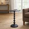 Shae 22 Inch Round Side End Table, Matte Black Aluminum Cast with Hammered Texture, Turned Padestal Post  By The Urban Port