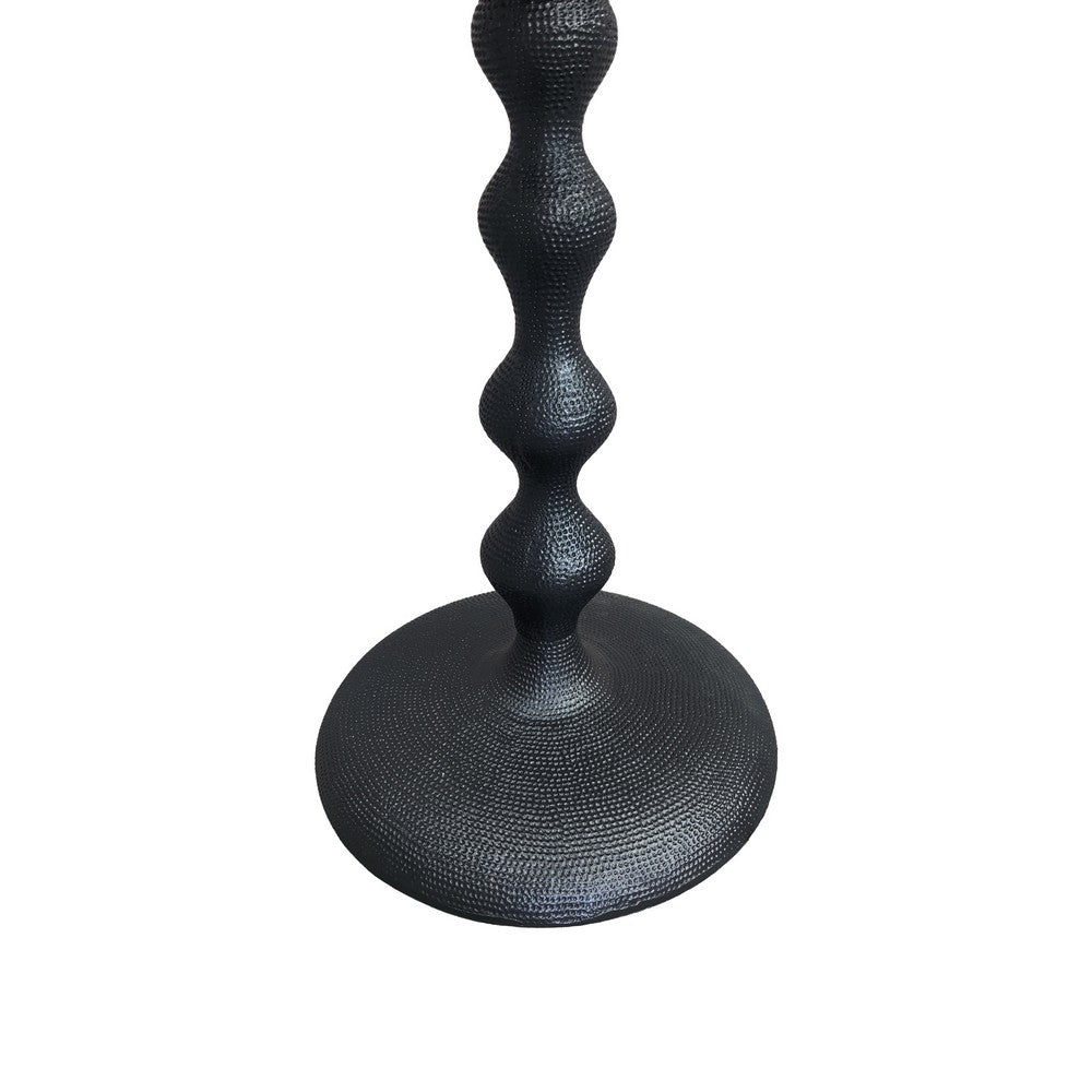Shae 22 Inch Round Side End Table, Matte Black Aluminum Cast with Hammered Texture, Turned Padestal Post  By The Urban Port