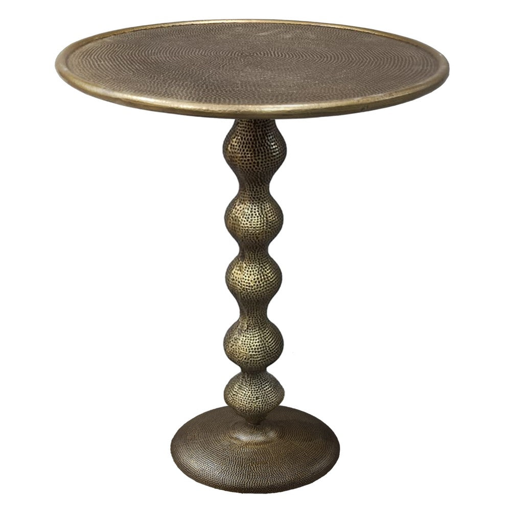 Shae 22 Inch Round Side End Table - Antique Brass Cast Aluminum with Hammered Texture For Small Places By The Urban Port