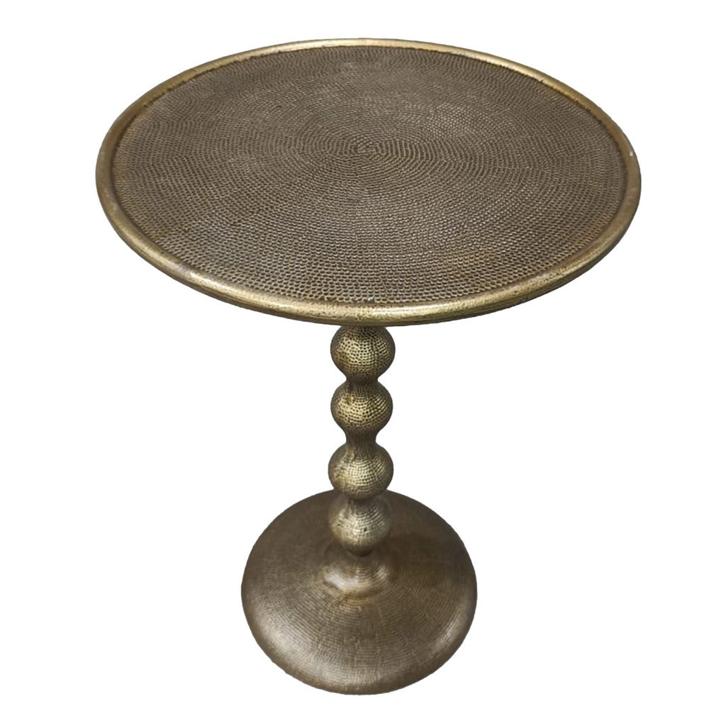 Shae 22 Inch Round Side End Table - Antique Brass Cast Aluminum with Hammered Texture For Small Places By The Urban Port