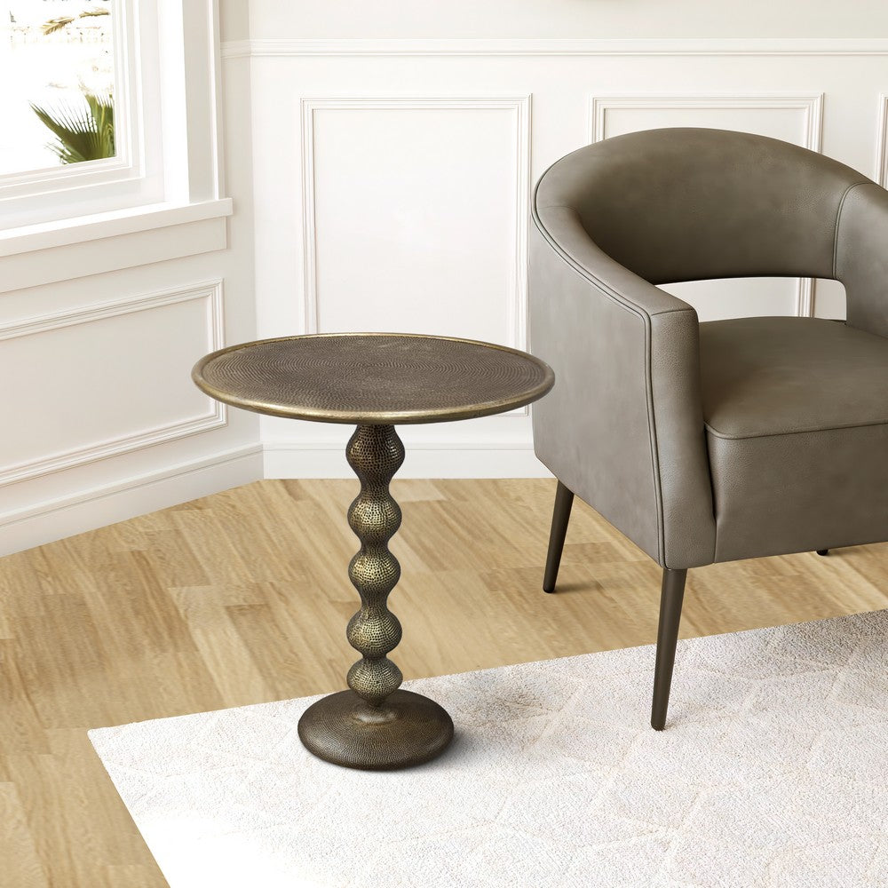 Shae 22 Inch Round Side End Table - Antique Brass Cast Aluminum with Hammered Texture For Small Places By The Urban Port