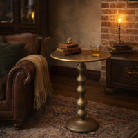 Shae 22 Inch Round Side End Table - Antique Brass Cast Aluminum with Hammered Texture For Small Places By The Urban Port