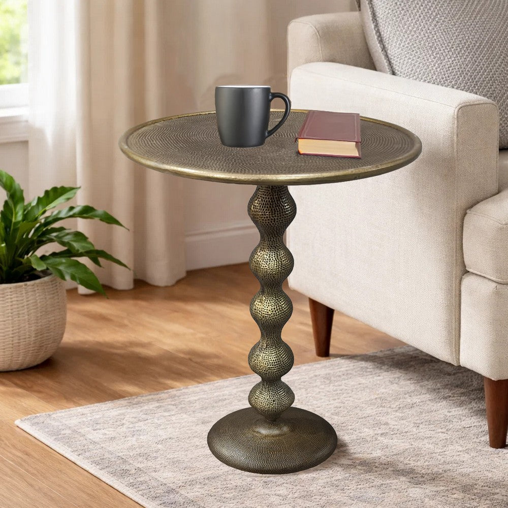 Shae 22 Inch Round Side End Table - Antique Brass Cast Aluminum with Hammered Texture For Small Places By The Urban Port