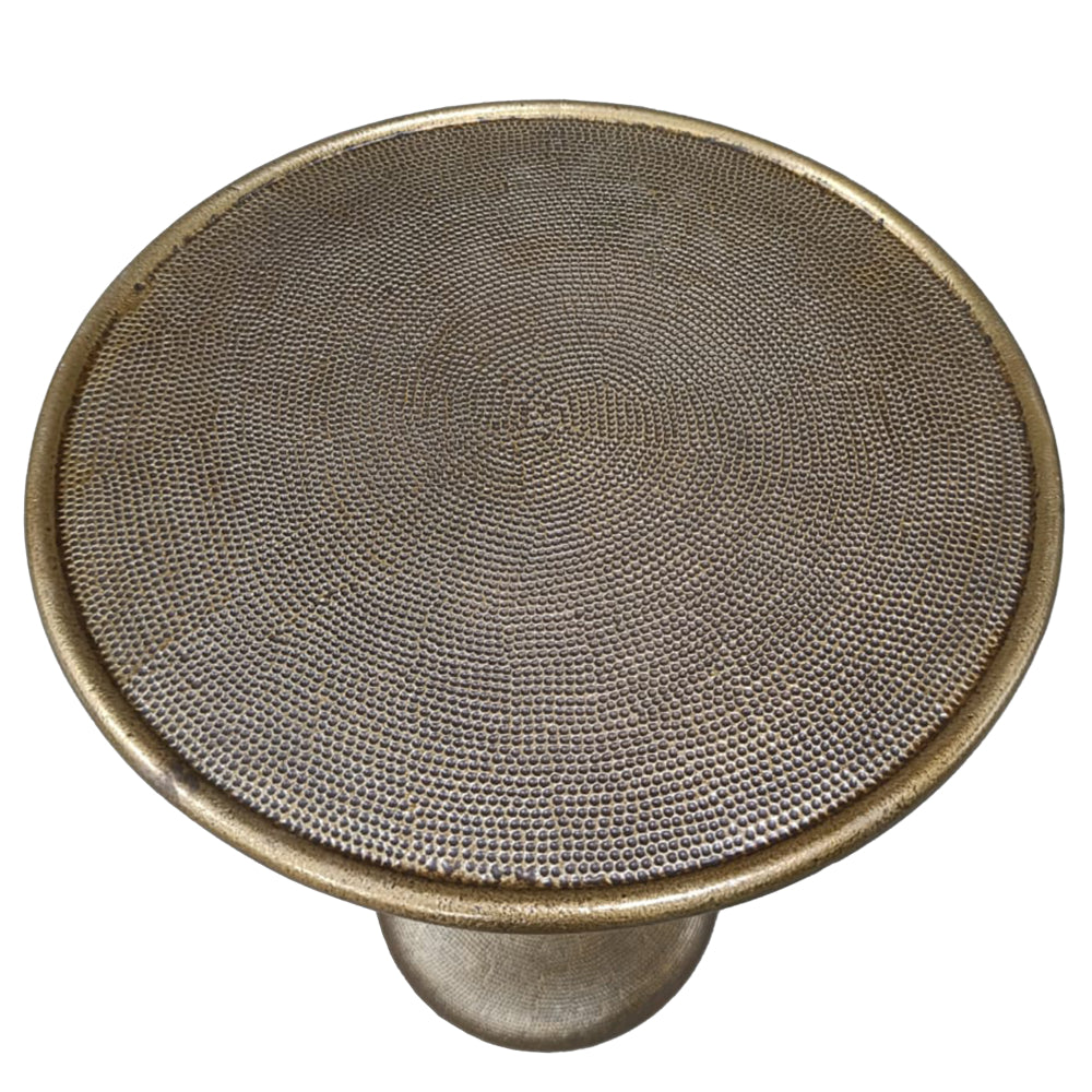 Shae 22 Inch Round Side End Table - Antique Brass Cast Aluminum with Hammered Texture For Small Places By The Urban Port