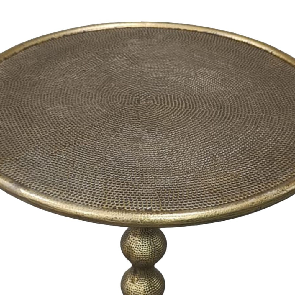 Shae 22 Inch Round Side End Table - Antique Brass Cast Aluminum with Hammered Texture For Small Places By The Urban Port