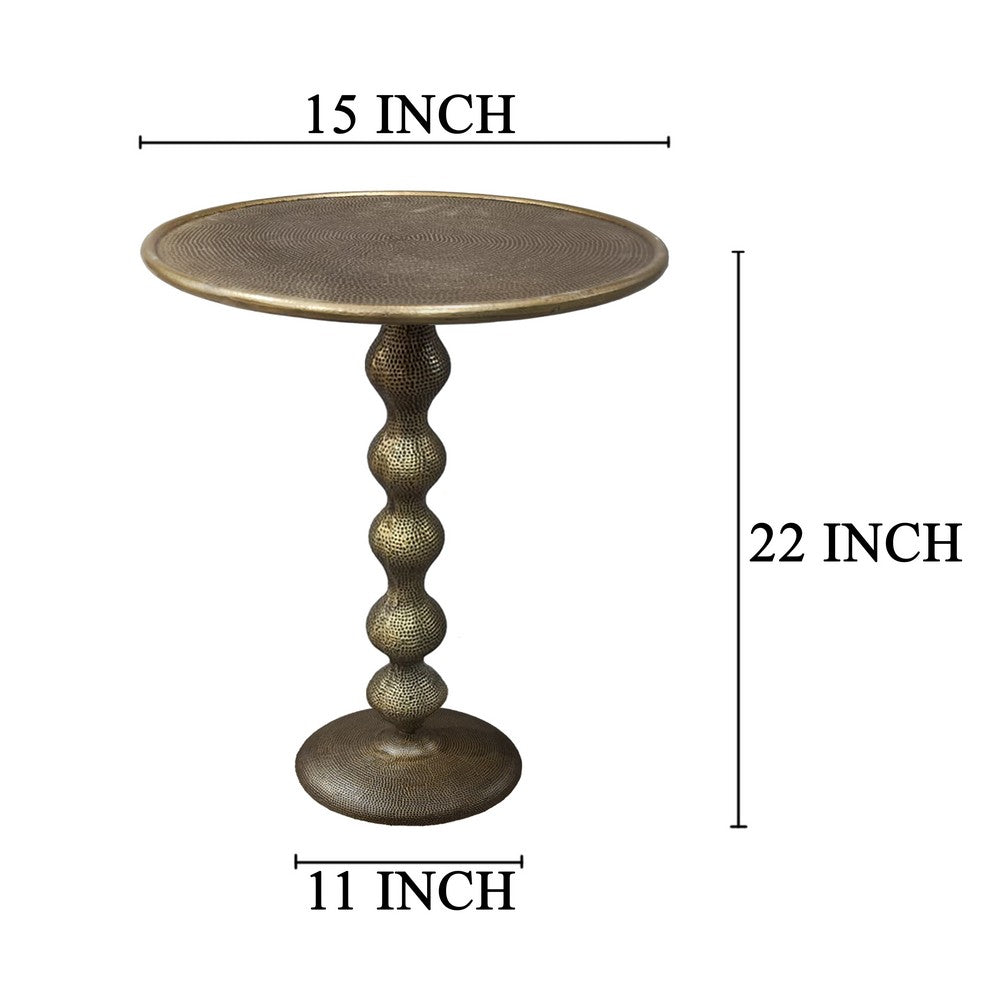 Shae 22 Inch Round Side End Table - Antique Brass Cast Aluminum with Hammered Texture For Small Places By The Urban Port